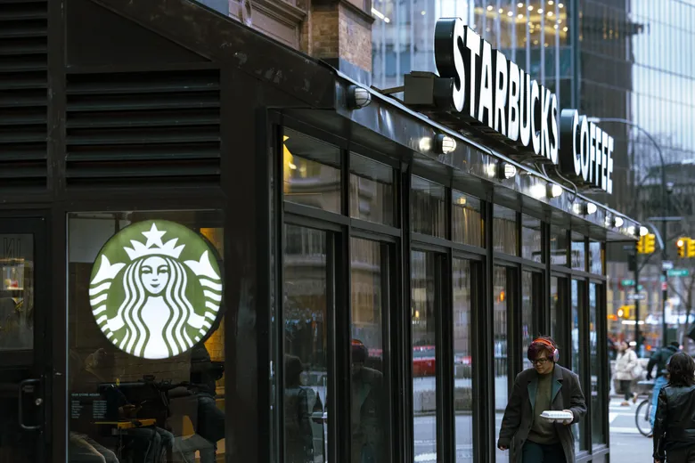 Exterior view of a Starbucks coffee store highlighting the brand during its business turnaround after declining sales.